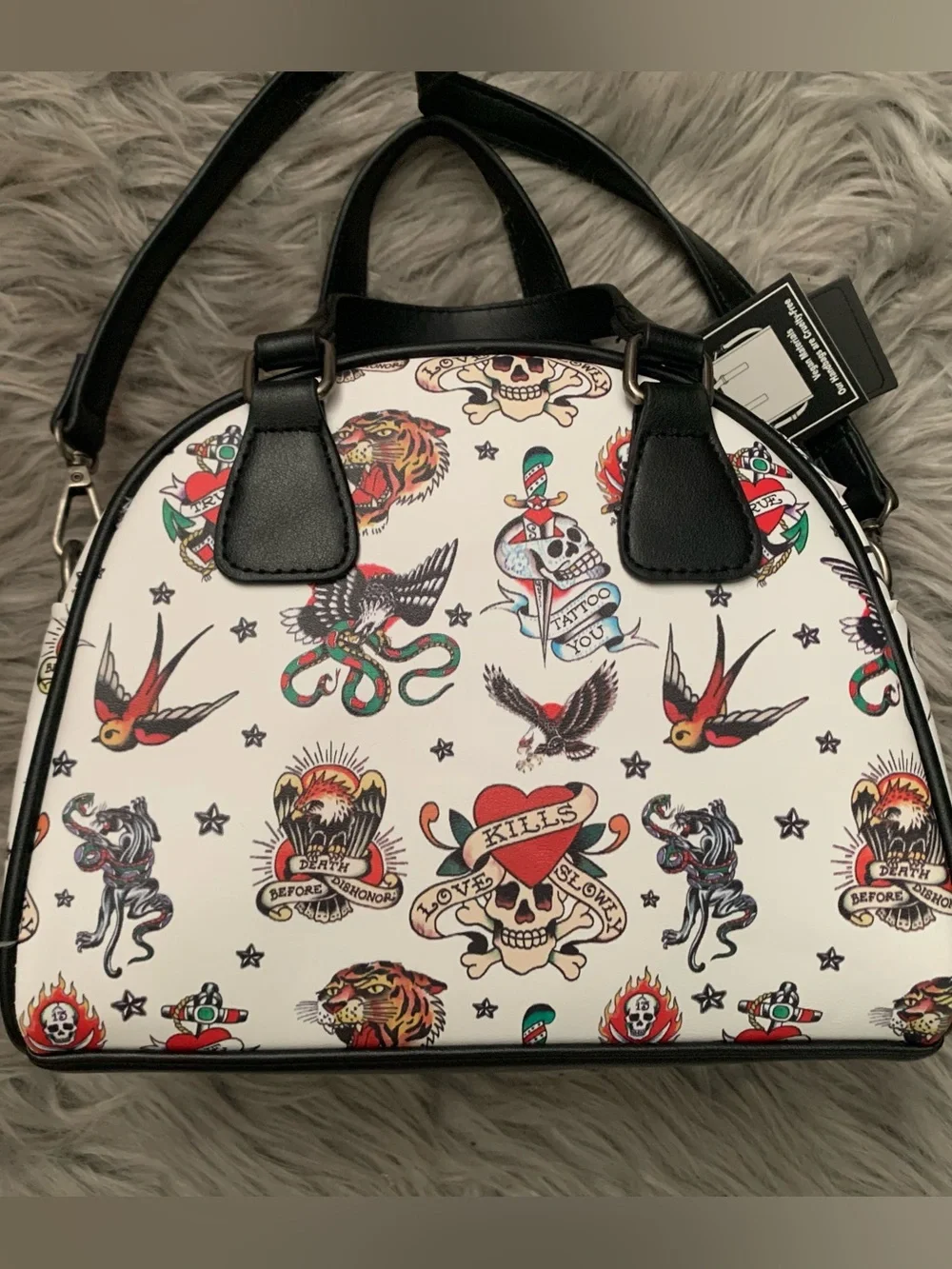 Ed Hardy White Graphic Print Mini Tote Crossbody Bag